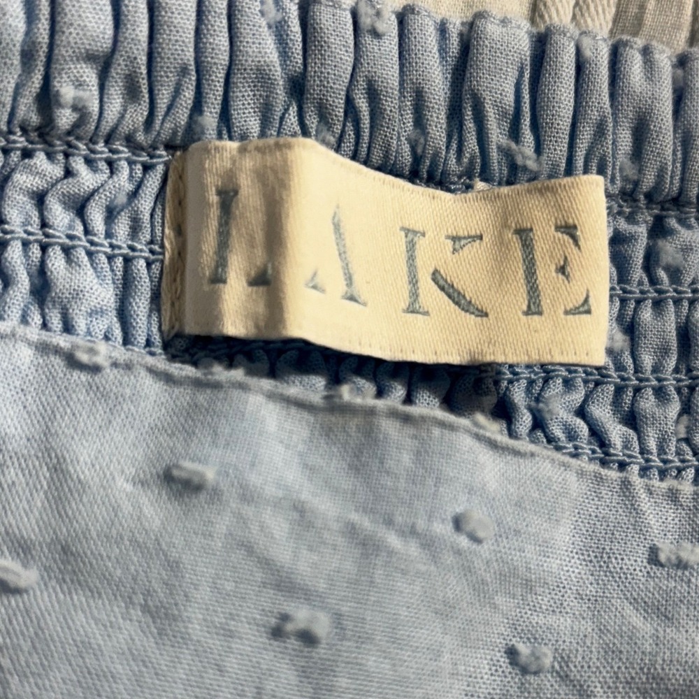 LAKE  Light Blue Swiss Dot Smocked Midi Dress Ruffle Strap‎ Square Neck - Picture 14 of 16